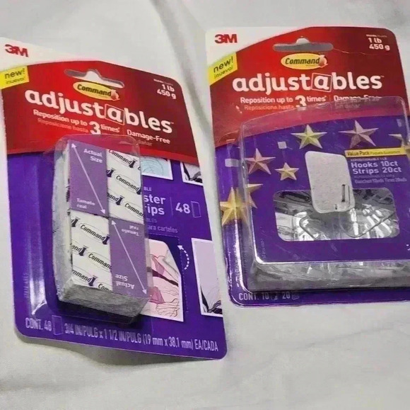 2 Pk Bundle of Brand New Command Adjustables. 48 Poster Strips + 10 1lb Hooks - Picture 2 of 7